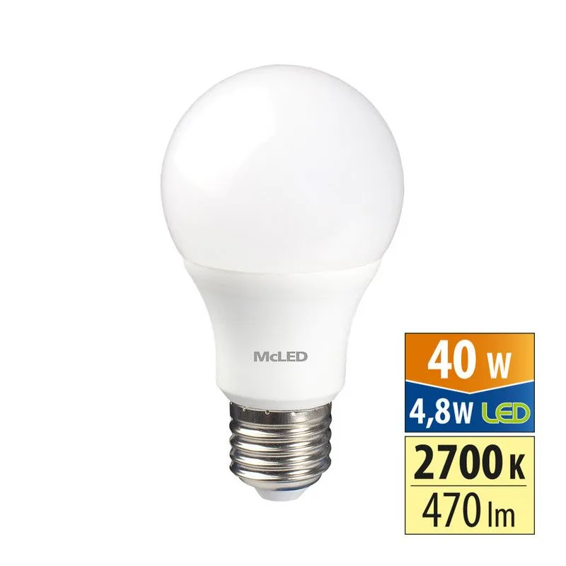 McLED LED žárovka 4,8W, E27, 2700K, CRI80, vyz. úhel 200°, 360° 470lm null