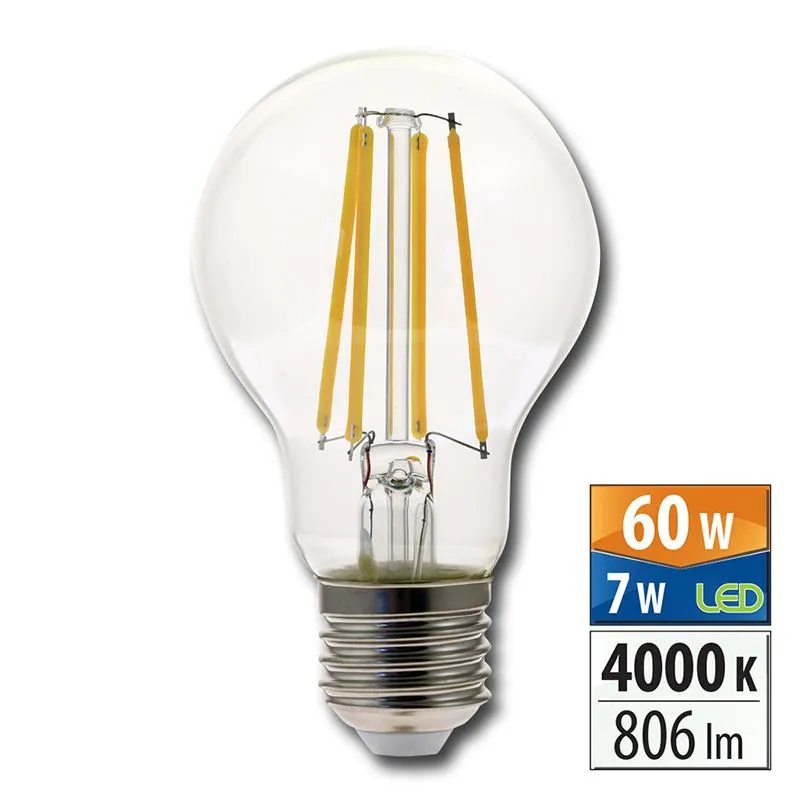 McLED LED žárovka 7 W, E27, 4000 K, CRI 80, vyzař. úhel 320°, sv. tok 806 lm, PF 0,55, 56 mA null